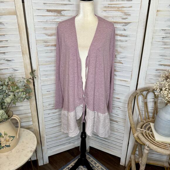 LOGO LOUNGE Women's PLUS 2X Long Sleeve Front Tie Cardigan Top Purple Fairy - Picture 2 of 15